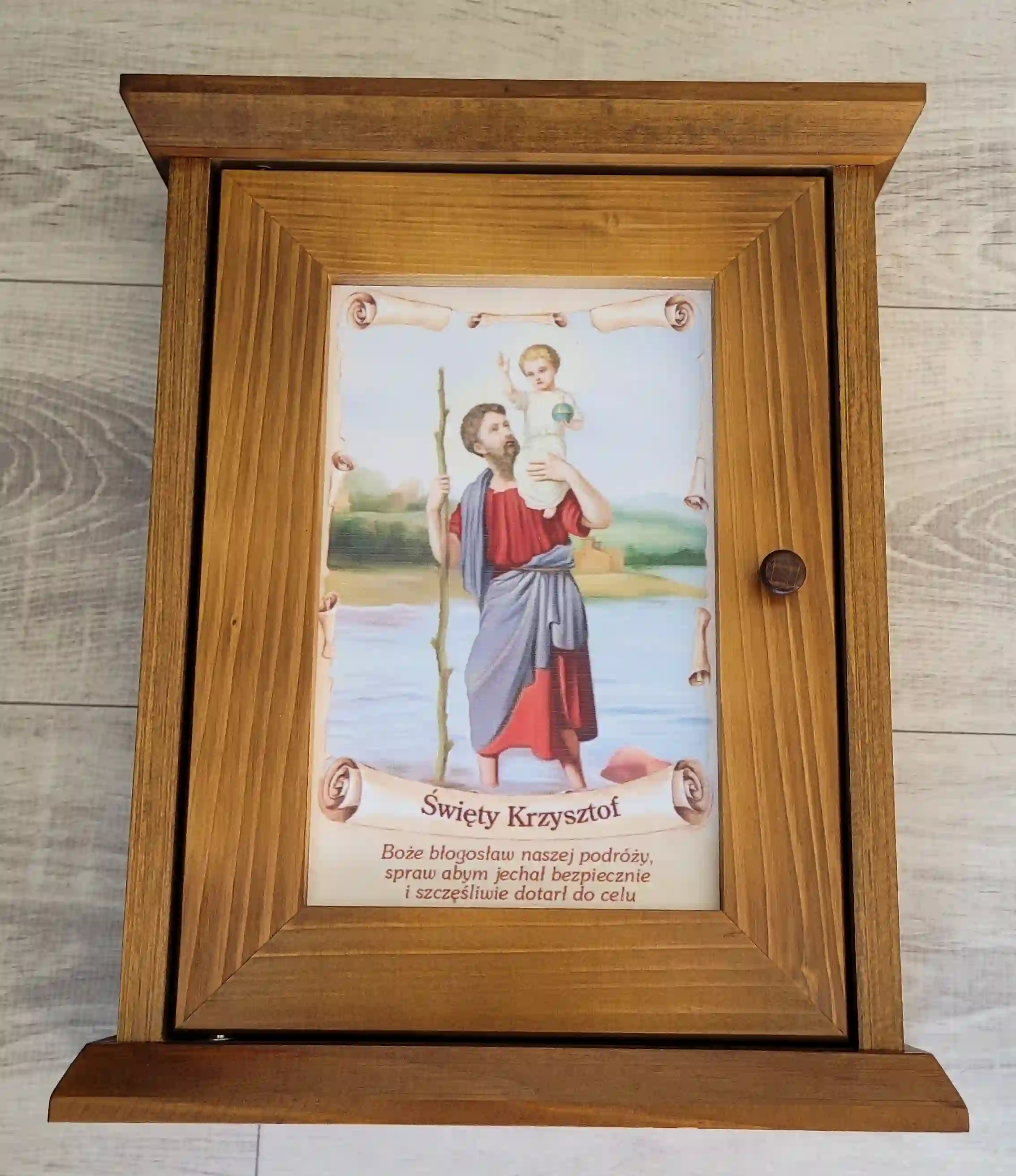 PIKUSA — sleutelbox, donker hout, Sint-Christoffel
