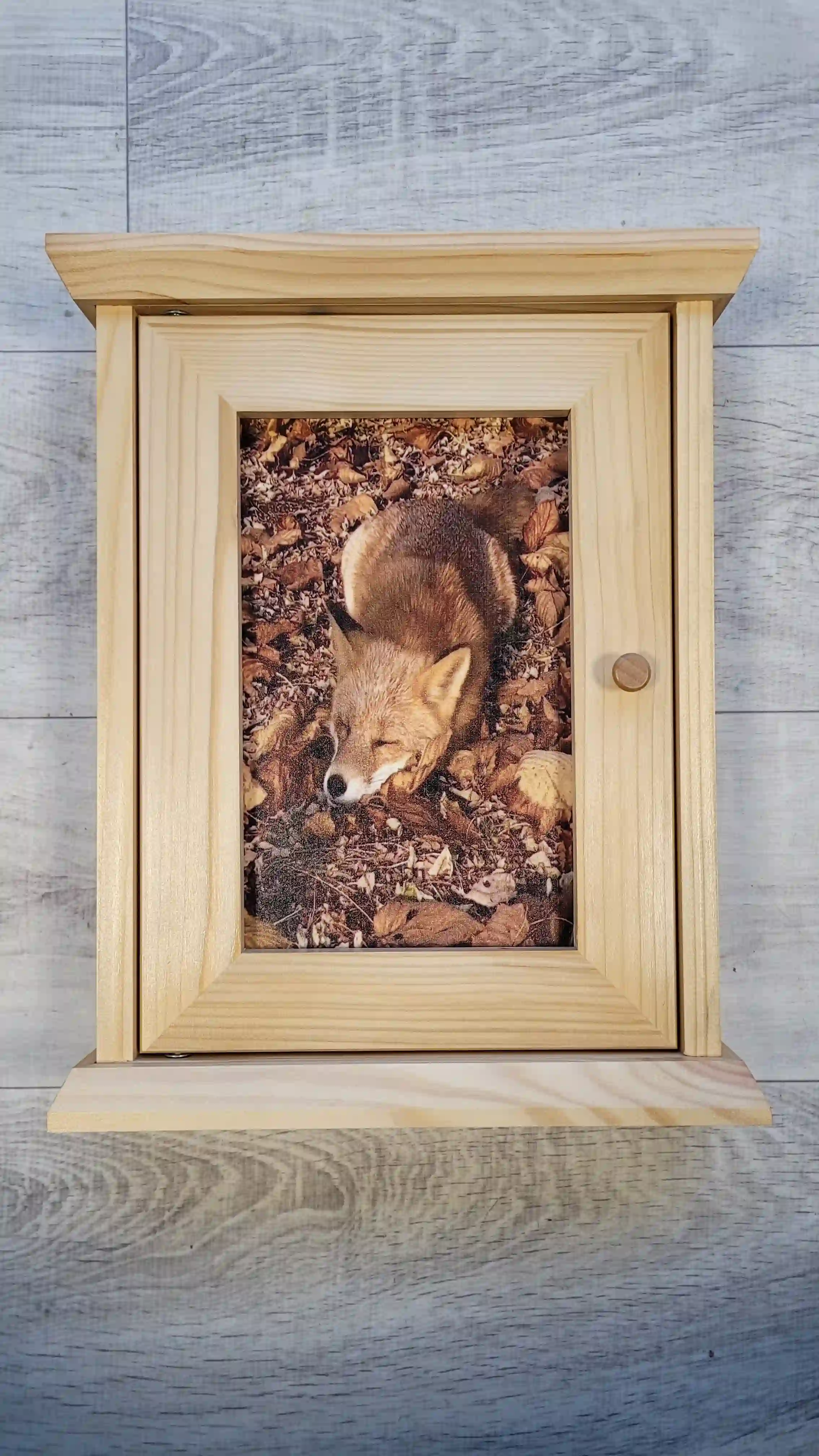 PIKUSA — sleutelbox, licht hout, vossenmotief